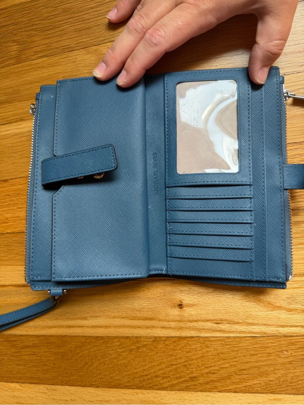 Michael Kors Steel Blue Saffiano Wristlet Wallet